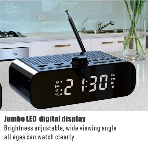 Imagen 2 del producto Mini Radio FM portátil, despertador Dual, receptor de Radios FM, Altavoz inalámbrico Bluetooth, reproductor de música MP3, compatible con reproducción de disco U