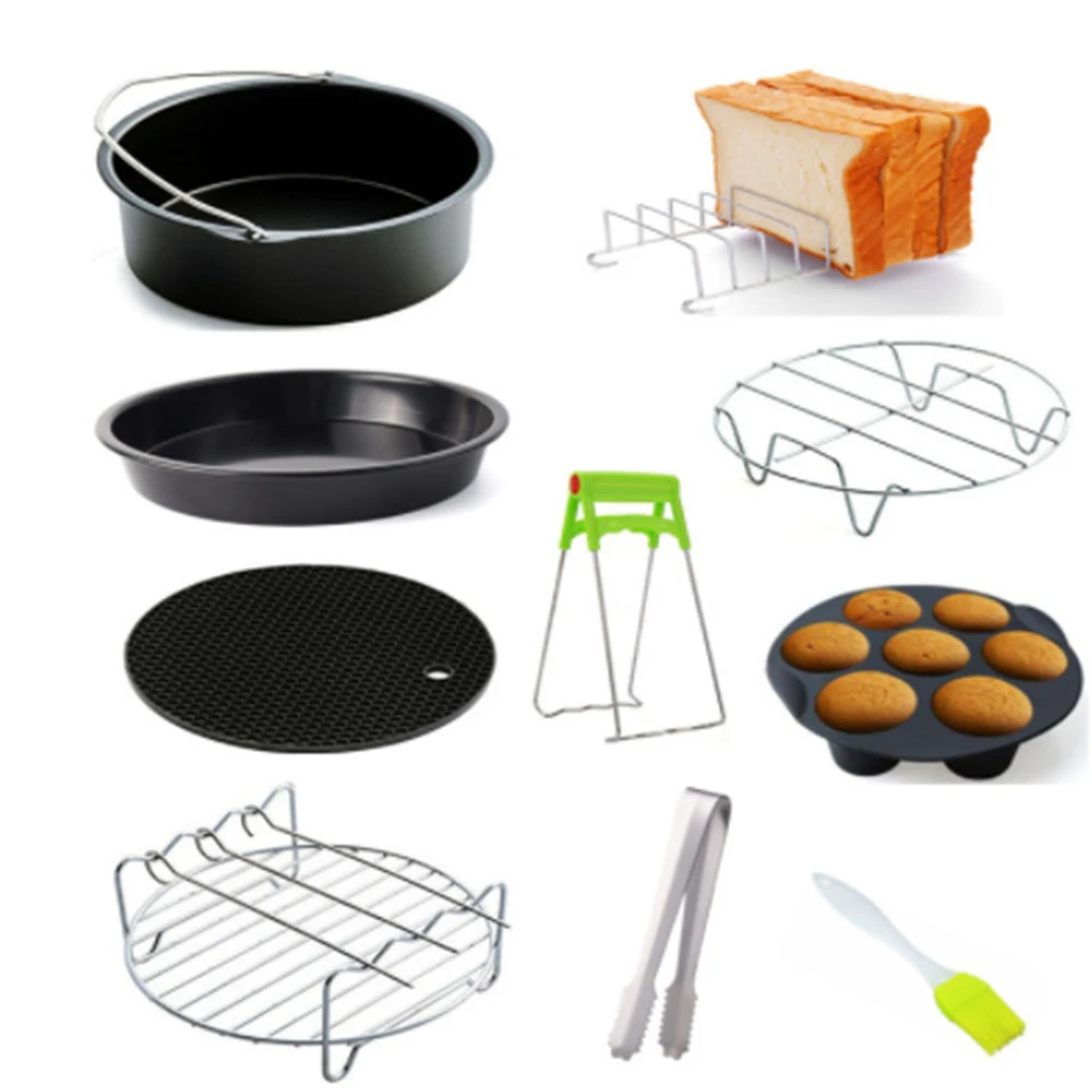 9PCS/Set 6/7/8 Inches Air Fryer Accessories Pizza Tray Grill Toast Rack Steam Rack Insulation Pad 3.2QT-5.8QT Home Kitchen Parts