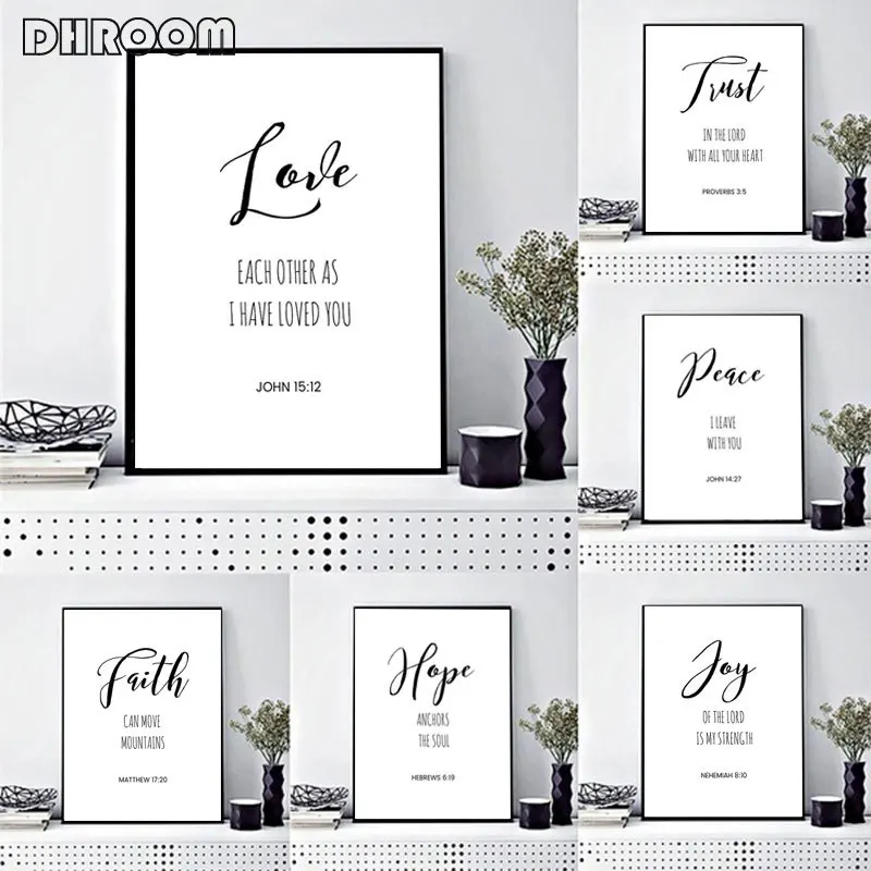 

Faith Hope Love Joy Bible Verse Posters Wall Paintings Christian Wall Mural Modern Design for Living Room Room Wedding Gifts