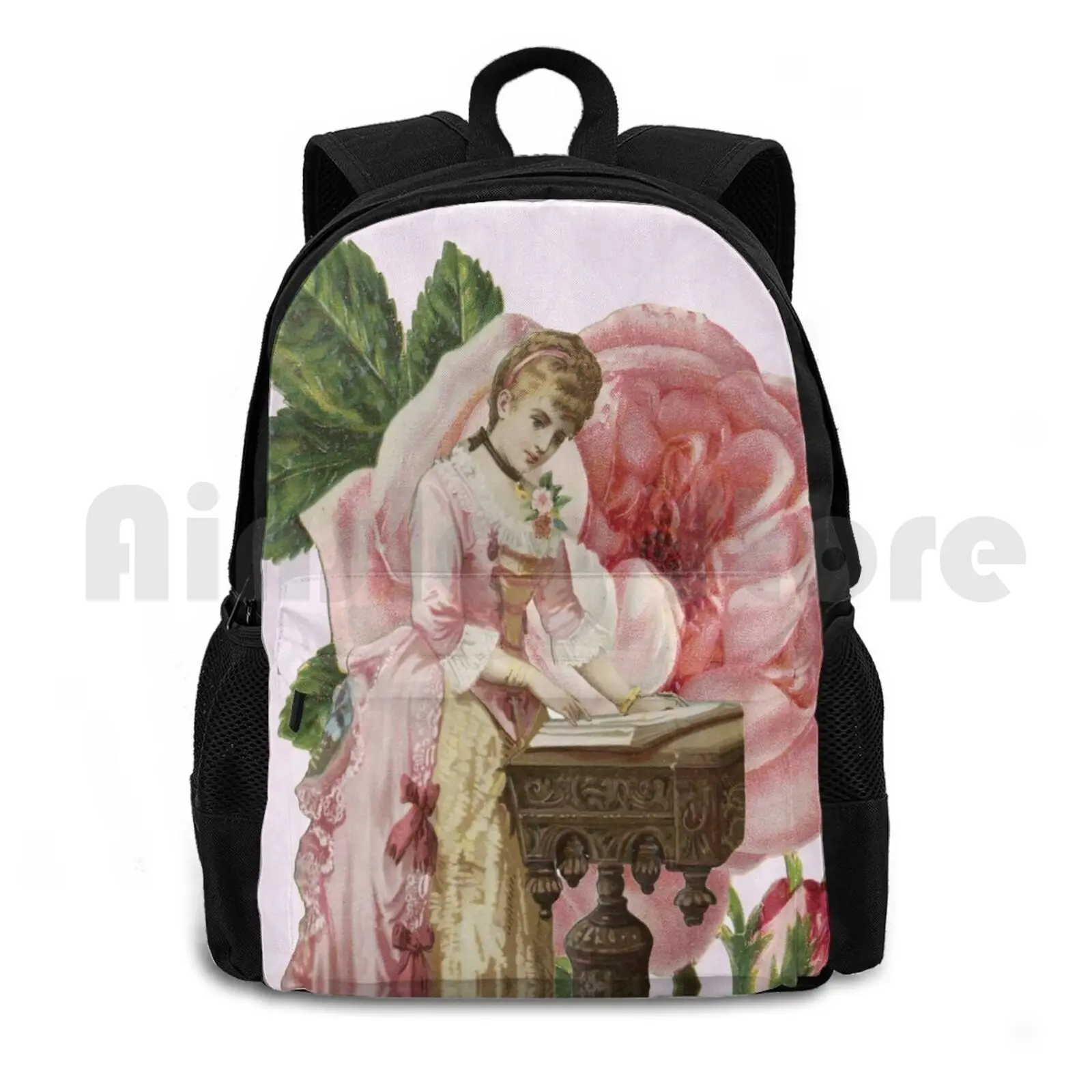 Lady Woman Pink Dress Rose Outdoor Hiking Backpack Waterproof Camping Travel Lady Womens Pink Rose Vintage