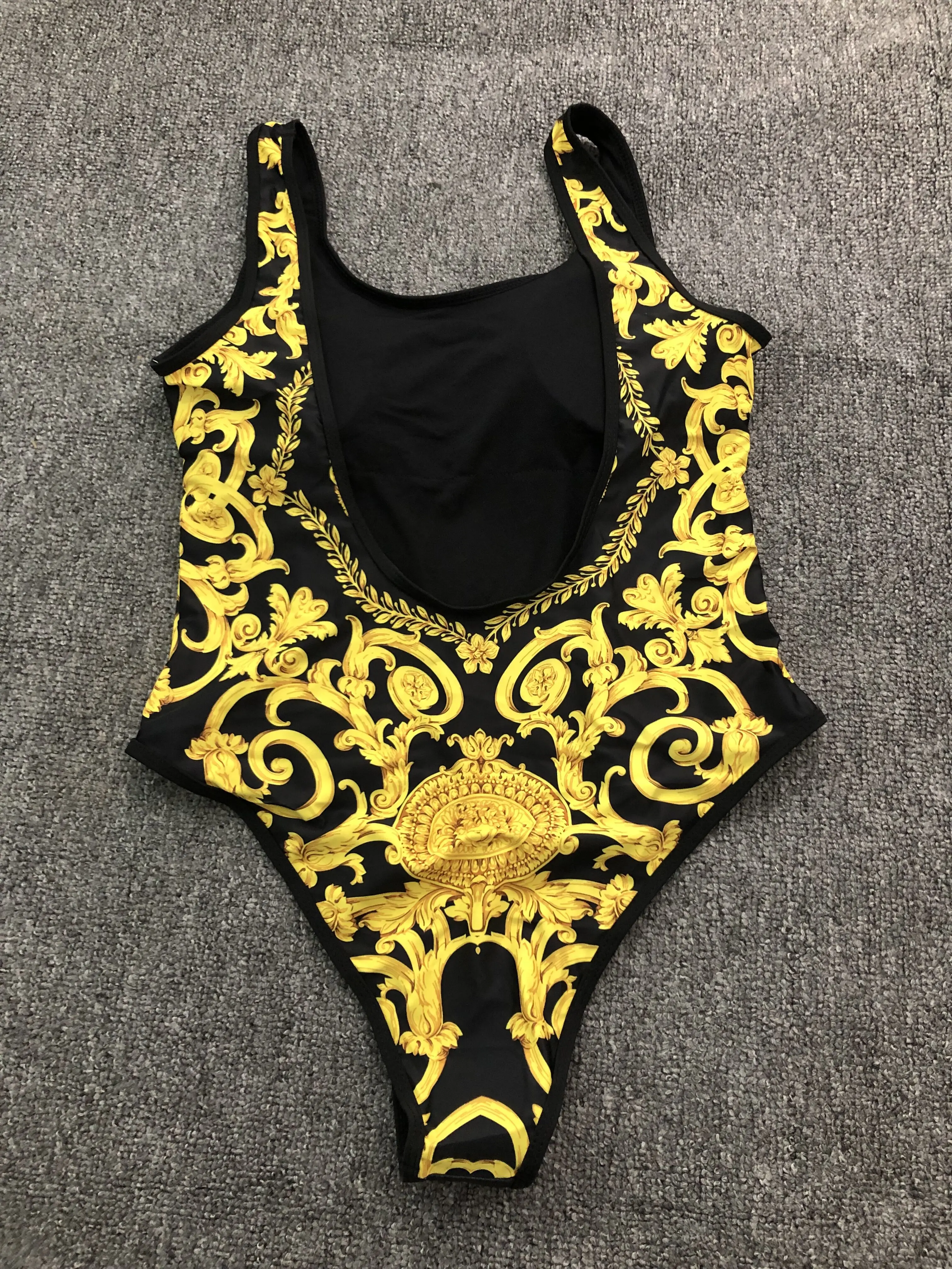 Maillot de bain sexy à imprimé floral doré pour femmes, bikini pop pour filles, ensemble de natation à motif classique