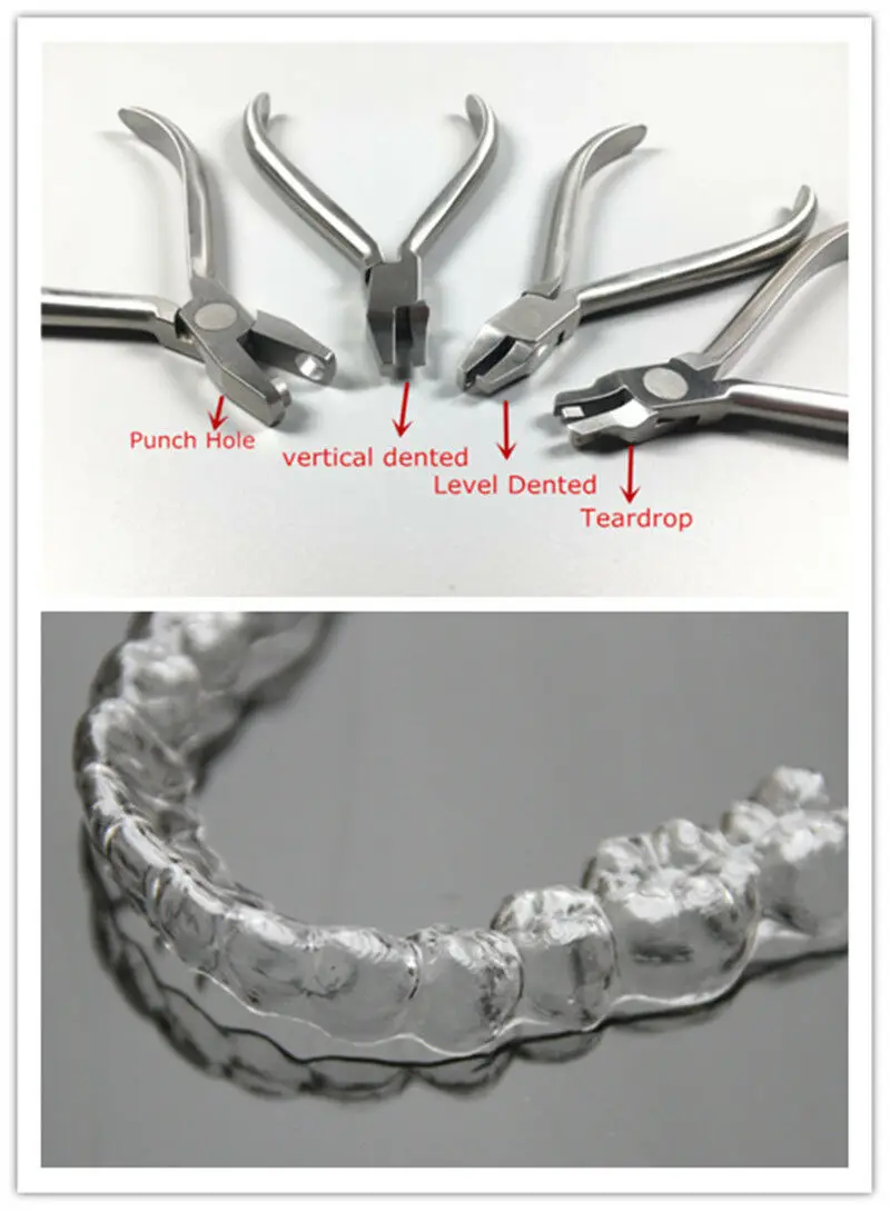 

1Set/4pcs Orthodontic Clear Aligner Plier Punch Hole Thermal Forming Forcep Tear Drop Level Vertical Invisable Retainer Lingual