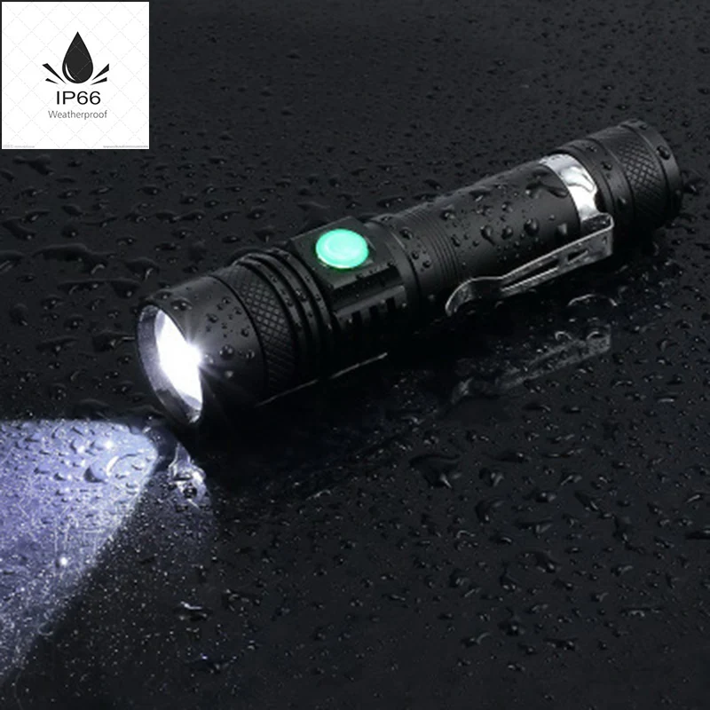 Ultra Bright LED Flashlight With XP-L V6 LED lamp beads Waterproof Torch Zoomable 4 lighting modes Multi-function USB charging