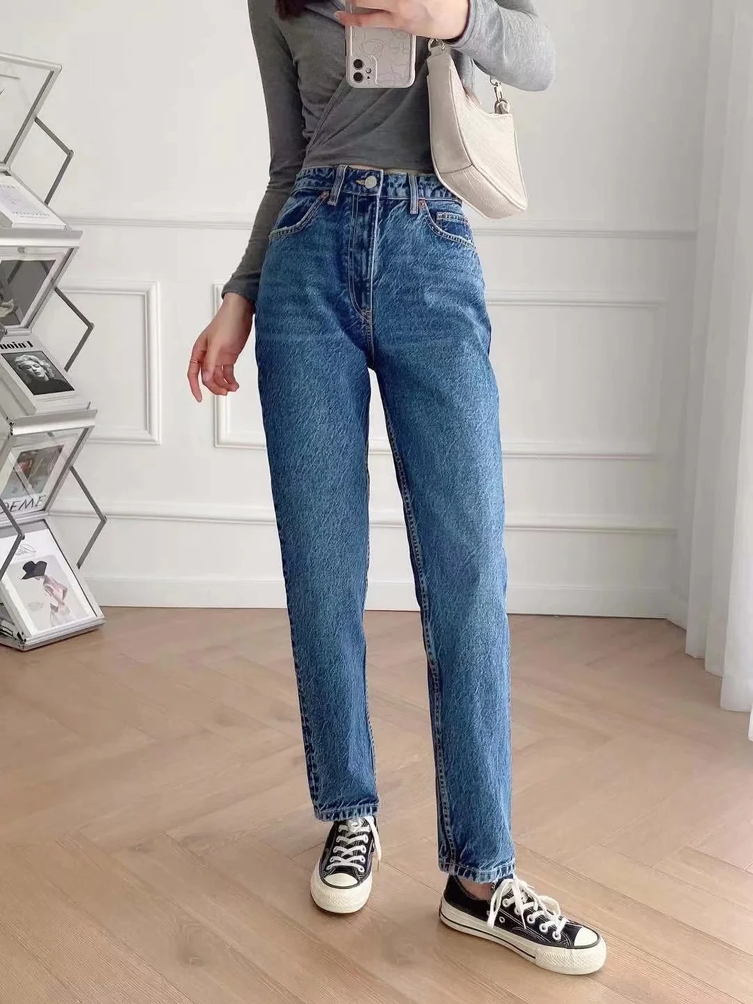 Maxdutti Jeans Woman High Street Vintage Mom England Style Fashion High Waist Jeans Loose Boyfriend Jeans For Women