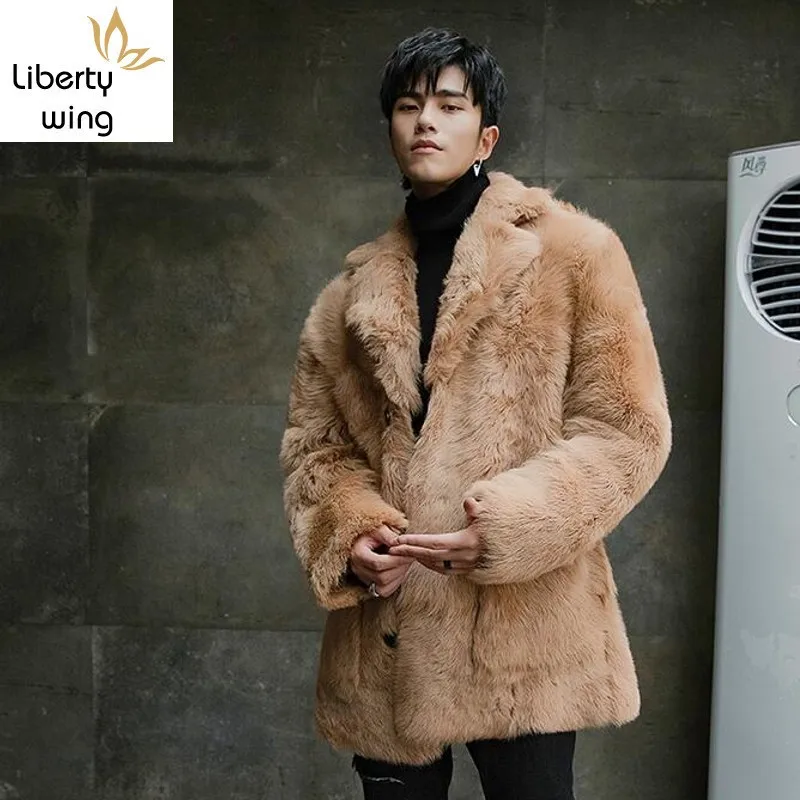 Quality Winter Fashion Mens Sheepskin Shearling Outwear Single Breasted Medium Length Real Fur Male Straight Top Coats