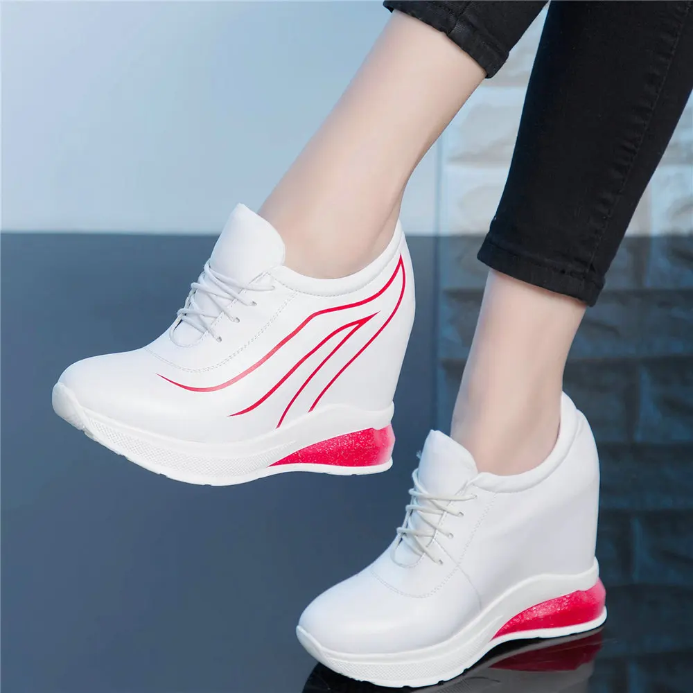 

Platform Wedges Pumps Shoes Women Lace Up Genuine Leather High Heel Ankle Boots Female Round Toe Fashion Sneakers Casual Shoes