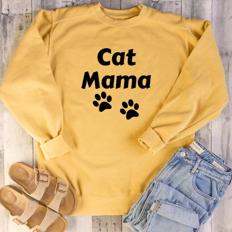 

Funny Pullovers Cat Mom Cat Mama Paw Young Girl Street Style Paw Graphic Cute Kawaii Hoodies Autumn Spring Sweatshirt Tops