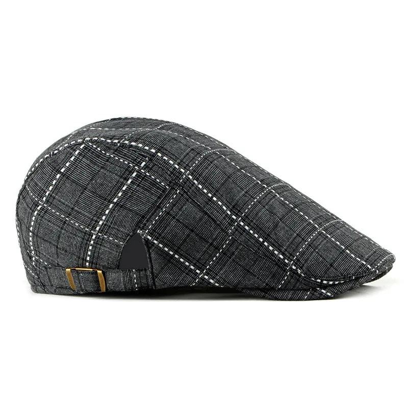 Spring Summer Newsboy Caps Men Plaid Cotton Flat Peaked Cap Women Painter Beret Hats 19