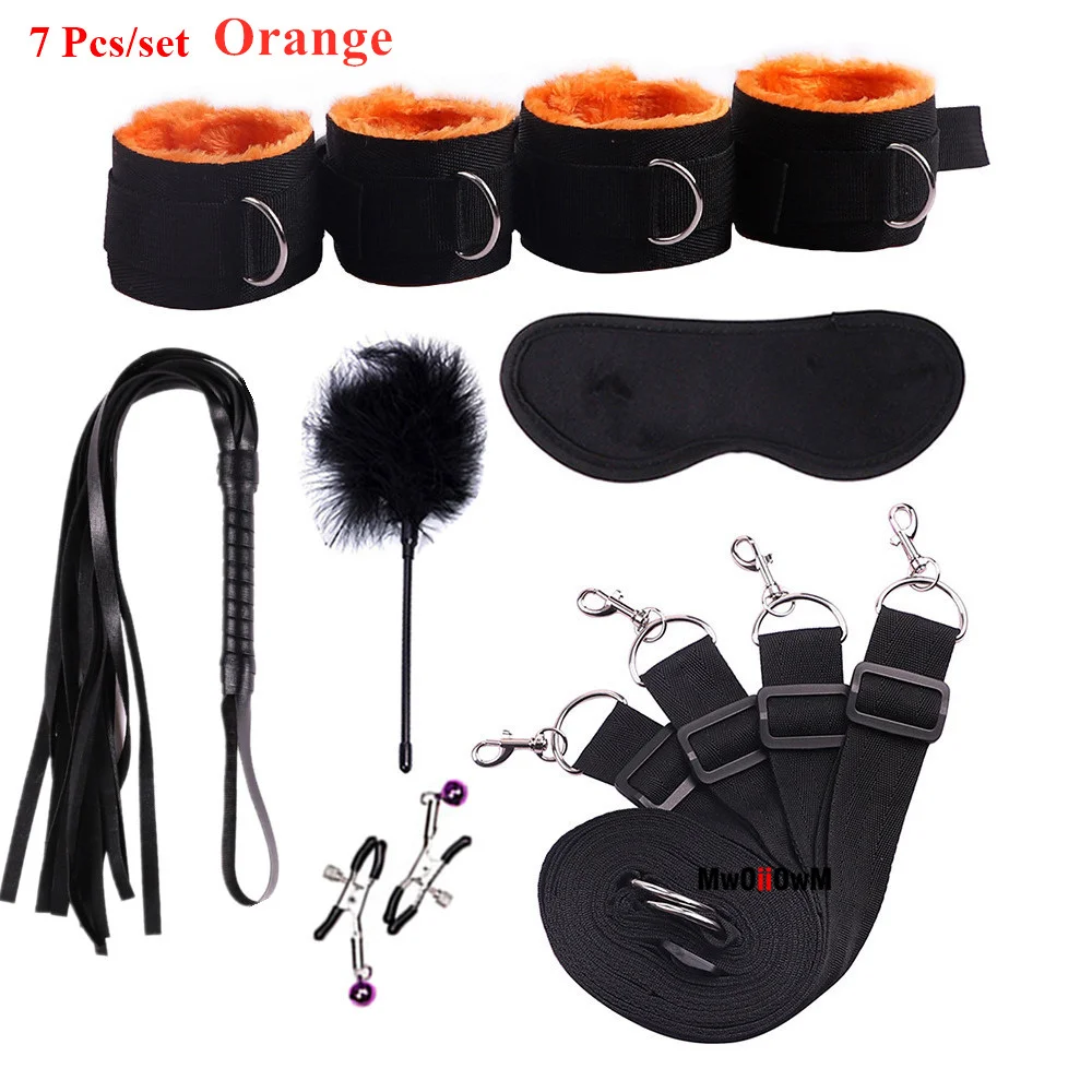 Couple Sex Toys BDSM Bed Restraint Equipment Set Sex Erotic Handcuffs Ankle Eye Mask Whip Anal Plug Alternative Training Game