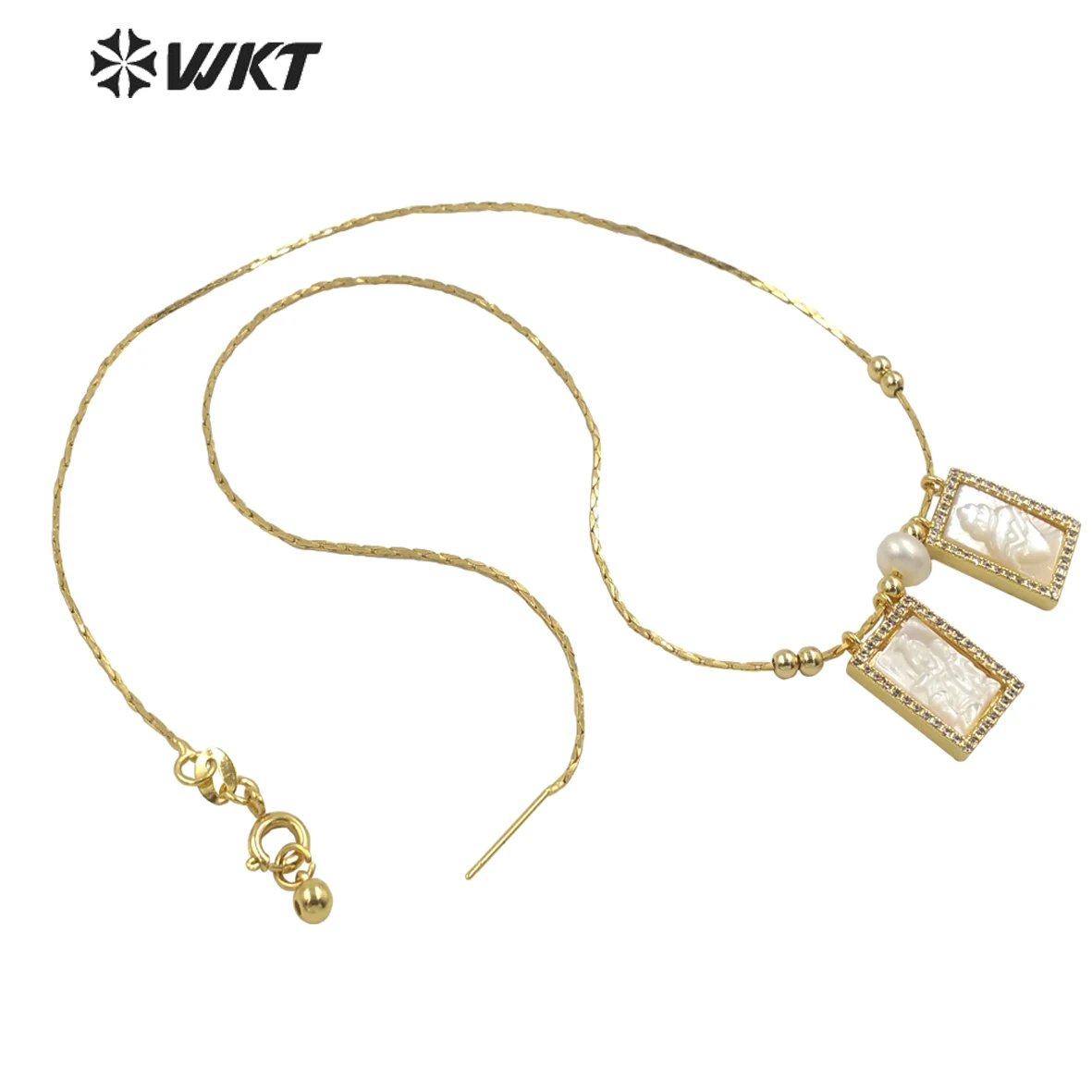 WT-JN137 Amazing double charms Saint Mary Shell necklace gold electroplated Religous Heart charm necklace in adjustable