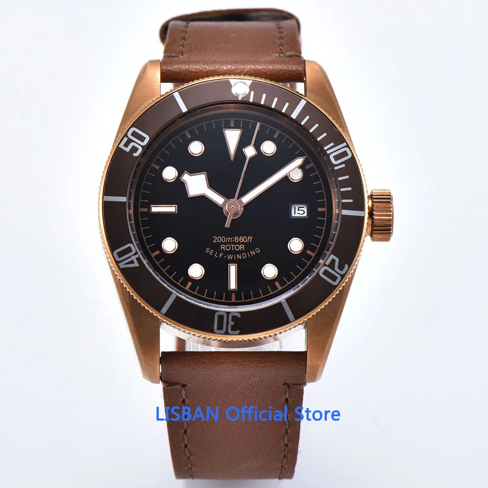 

41mm Sterile Dial Mens Automatic Watch Leather Strap Luxury Military Luminous Waterproof Calendar Mechanical Wristwatch