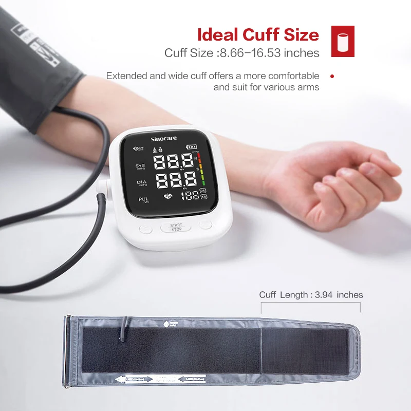 Sinocare Arm Blood pressure Professional Digital Blood pressure monitor Adjustable Cuff 2-Users Mode