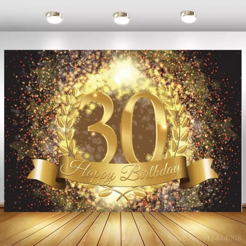 

Adult Birthday Party 30th 40th 50th 60th Customized Backdrop Poster Family Shoot Photocall Photo Background Gold Glitter Wreath