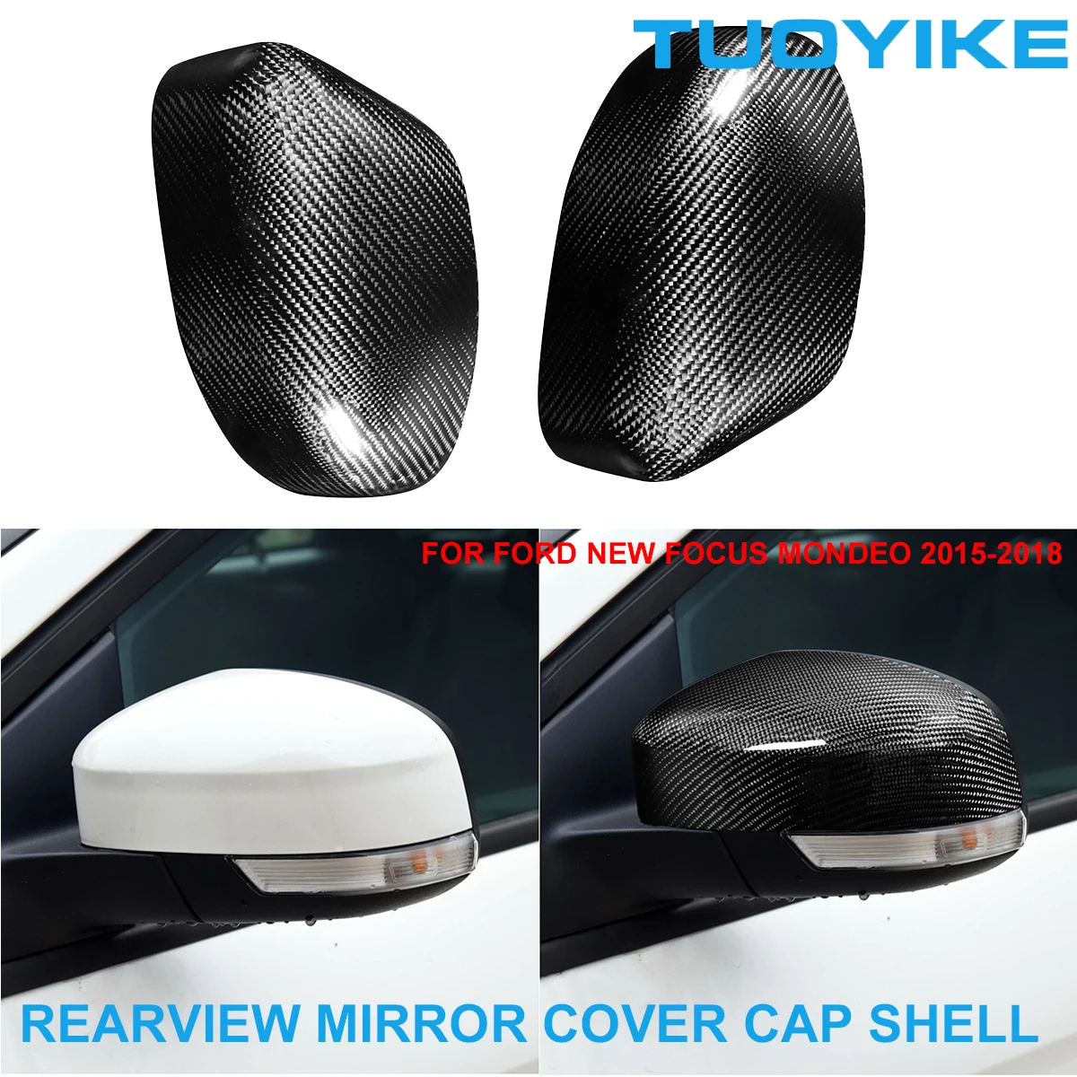 

LHD RHD Car Real Dry Carbon Fiber Rearview Mirror Cover Cap Shell Sticker Trim For Ford NEW Focus Mondeo 2015-2018 Accessories