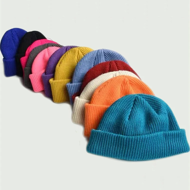 Gorro de punto de Hip Hop para hombre y mujer, gorro de invierno cálido sin ala, Unisex, holgado, con puño de melón, gorros de pescador Docker