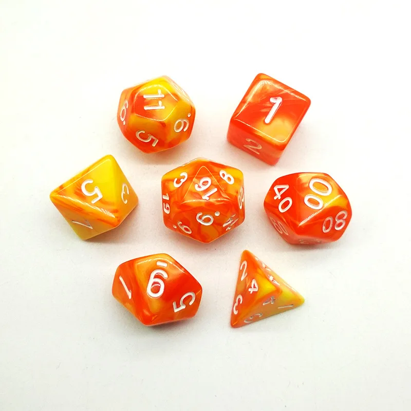 7Pcs/set Foreign Trade Hot Sale Acrylic Double Color Multi-faced Dice Game Set Engraving Digital Dice