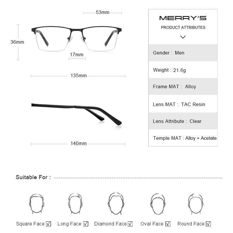 MERRYS DESIGN Men Prescription Glasses Fashion Myopia Prescription Eyeglasses Male Business Style Half Optical Glasses S2074PG