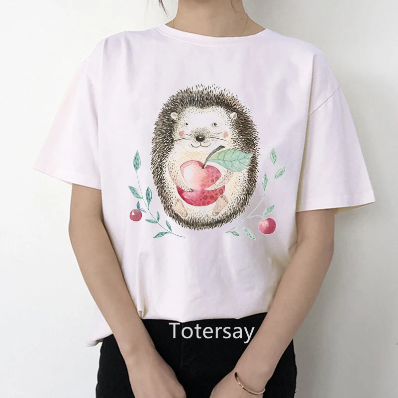 Fashion New Women'S T-Shirt Hedgehog And Animal Daquan Printed T-Shirt Ladies Kawaii Ladies Tops Summer Casual Women Tshirt