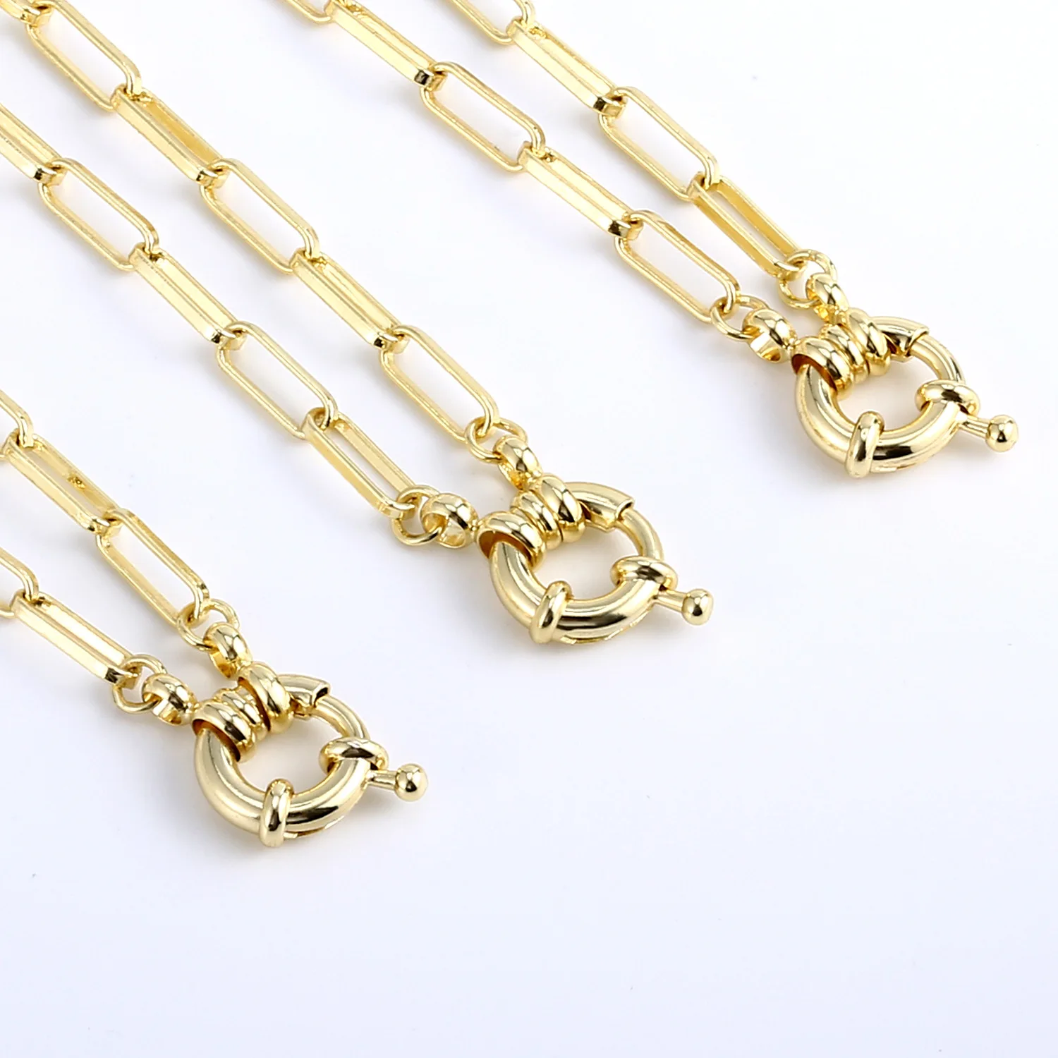 WT-BFN012 Gold Electroplated Elegant Style Chain Necklace Fashion Spring Buckle Connect 17Inch Resist Tarnishable Yellow Brass