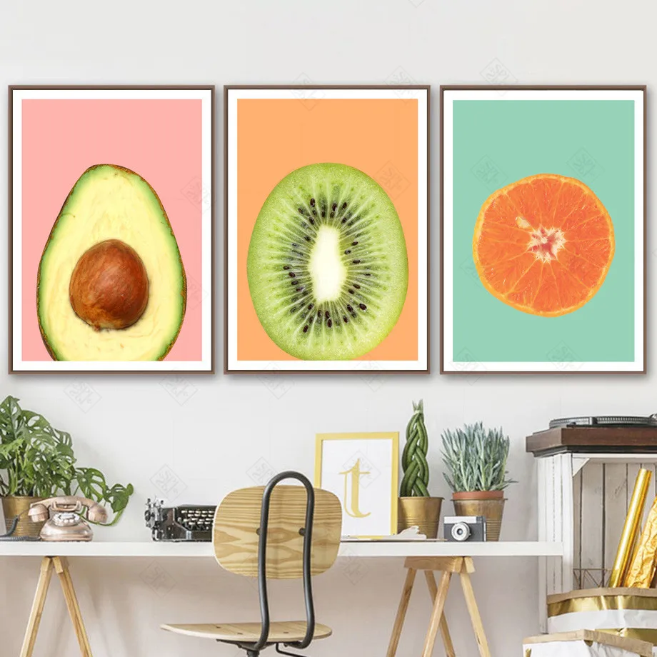 Kiwi Fruit Orange Avocado Nordic Posters and Prints Wall Art Canvas Painting Fruit Poster Wall Pictures for Living Room Decor