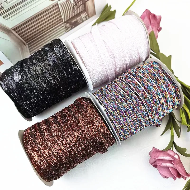 15mm Sparkle Glitter Metallic Velvet Ribbon Wedding Party Decoration Ribbon Gift Wrapping Hair Bowknot DIY Christmas Ribbon