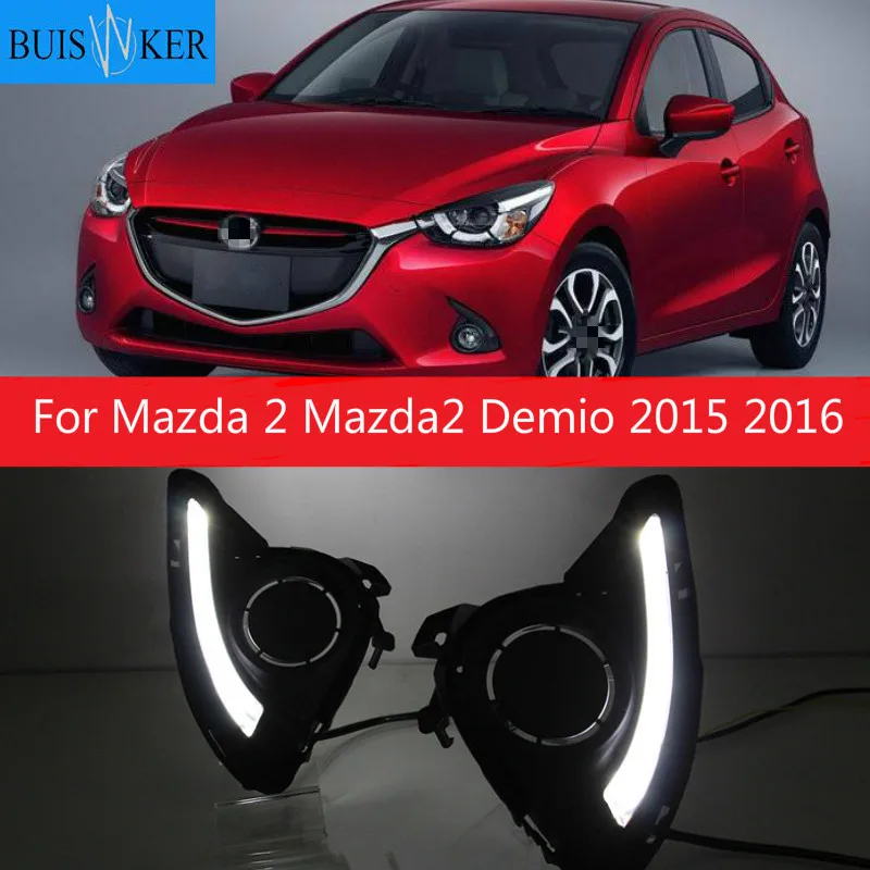 

1 Set DRL For Mazda 2 Mazda2 Demio 2015 2016 LED DRL Daytime Running Lights Daylight Fog light cover yellow signal