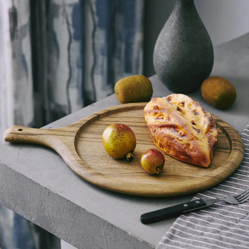 Planche à Pizza Ronde En Bois D'acacia 30 Cm - Avec Poignée, Idéale Comme Planche à Découper Ou Plateau De Service Fromage/charcuterie - 11