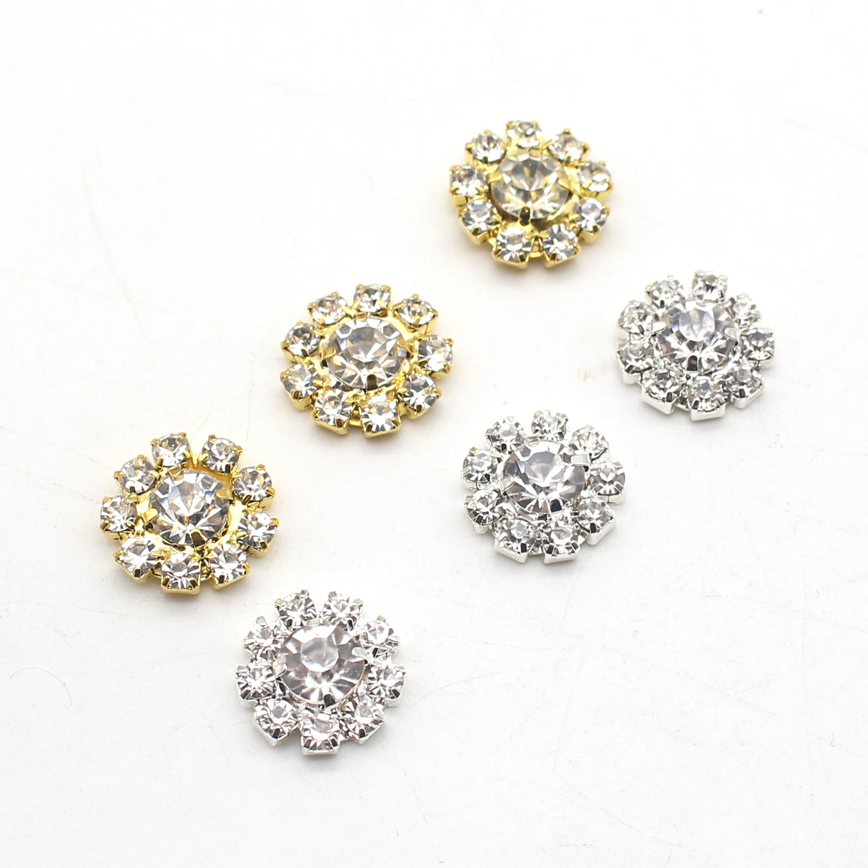 10Pcs/Lot 16mm Flat Alloy Bottom Rhinestone Buttons Jewelry Accessories DIY Craft Decoration Button Wedding Celebration