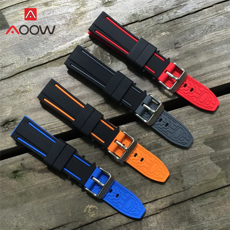 Silicone Sport Strap 20mm 22mm 24mm 26mm Fashion Double Color Waterproof Rubber Men Replacement Bracelet Band Watch Accessories