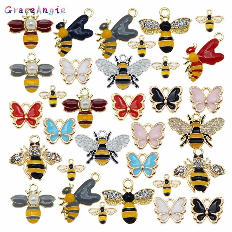 15pcs/lot Mixed Bees Bumble Bee charms For Jewelry Making Enamel Pendant Necklace Earring Handmade Bracelet Bangle Accessories