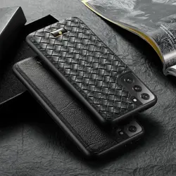 Leather Case with Metal Logo for Samsung Galaxy S21 Plus, S22, S23, S24 Ultra, New Back Cover, High Quality, Original, Luxury