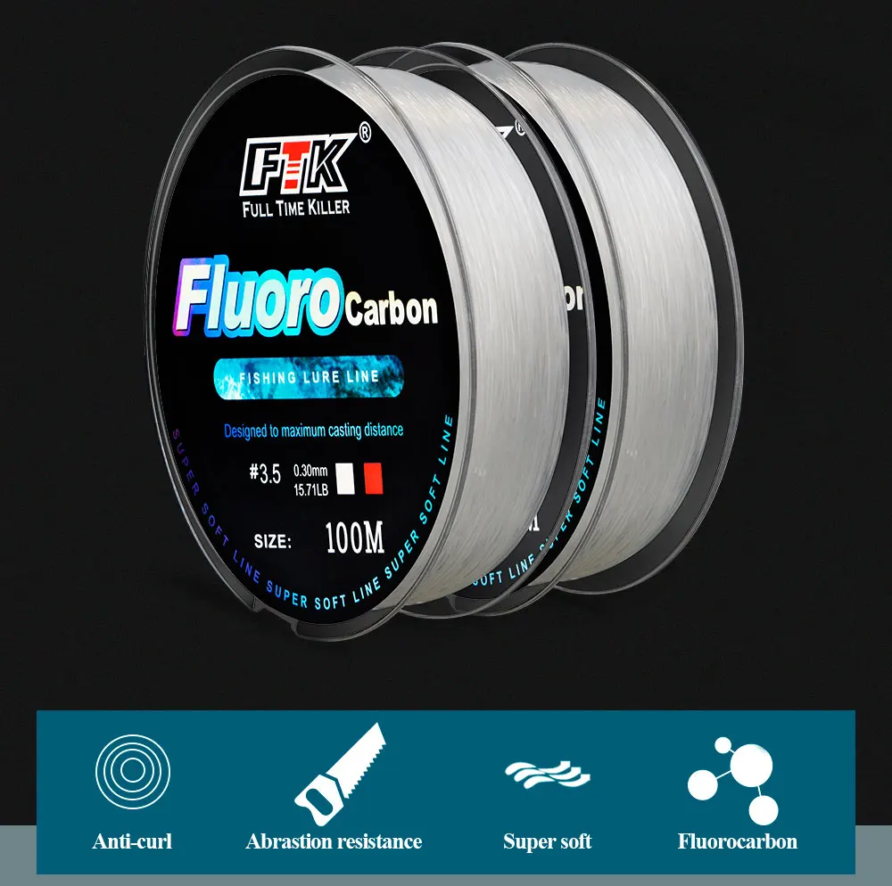 FTK 100m Fluorocarbon-Angelschnur 4.13-34.32LB Kohlefaser-Vorfachschnur Superweiche Schnur zum Fliegenfischen Pesca – Detail 2