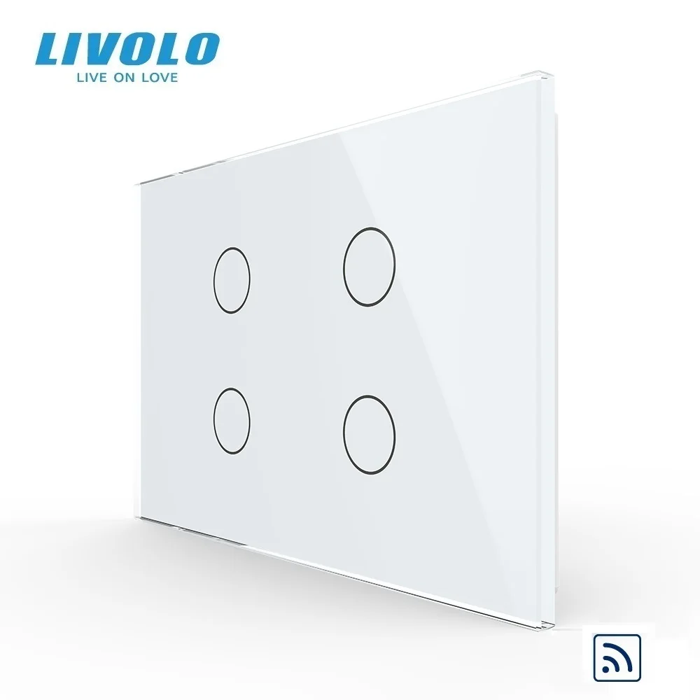 

New Livolo US/AU Standard Crystal Glass Panel 4 Gang Remote Control Wall Size 119mm*78mm Touch Light Switch VL-C904R-11