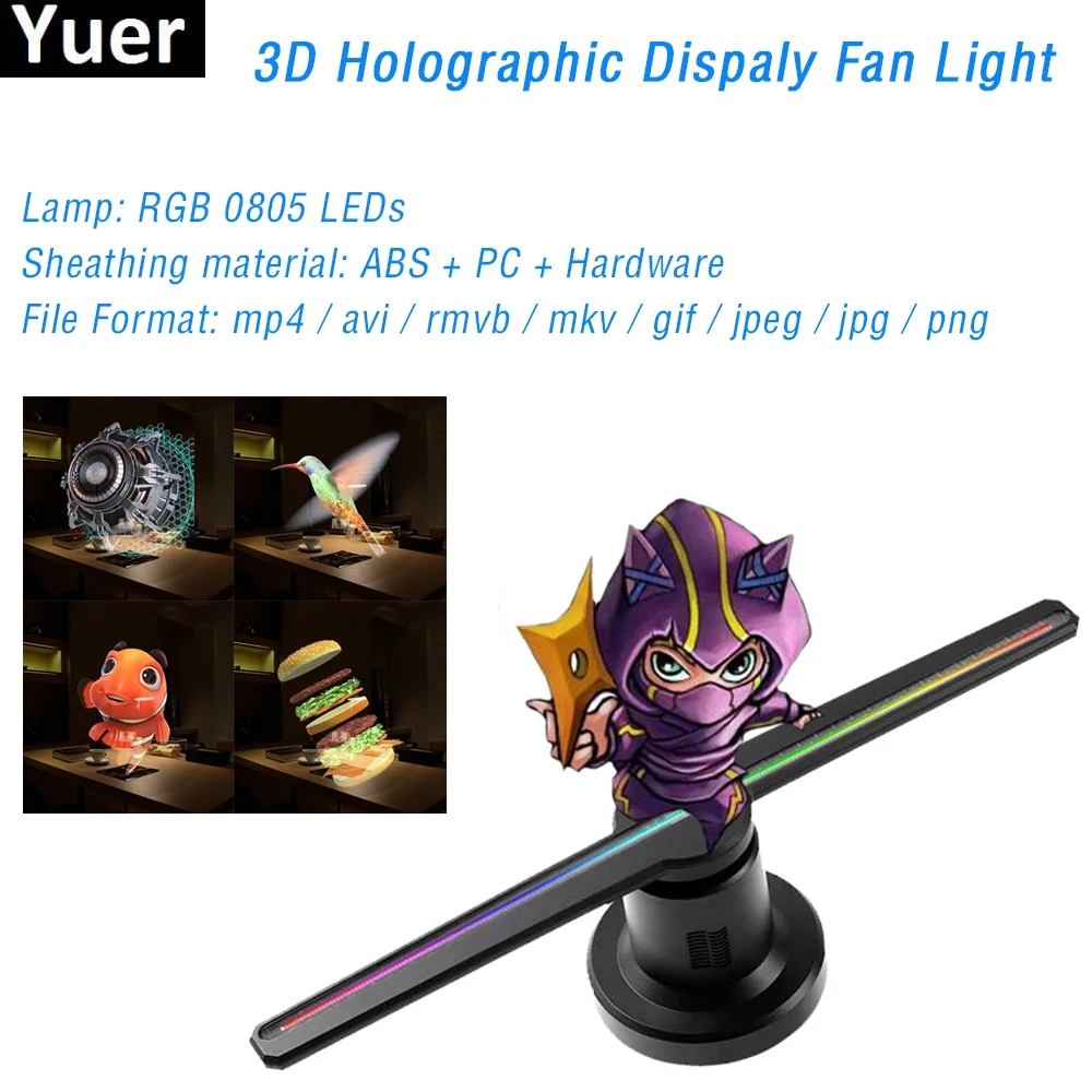 3D Hologram Projector Fan Dynamic Pattern Lights 224Pcs LED Lamp Remote Advertising Display For Mall Subway Shop Road SD Card