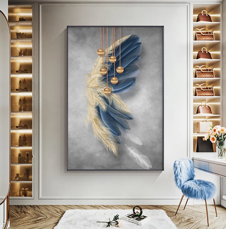 Scandinavian Posters Minimalism Orange Blue Color Block Pictures Feather Girl Canvas Painting Modern Art Prints Wall Home Decor