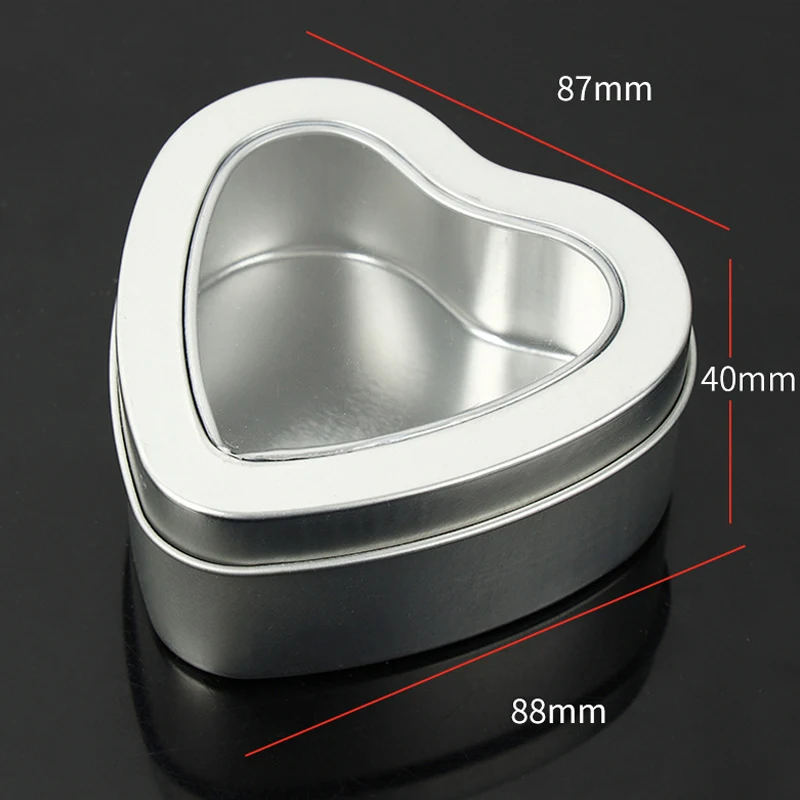 Heart Metal Tins Empty Heart Shaped Silver Glod Color Tins Box with Clear Window for Candle Making Candies Chocolate Storage Box