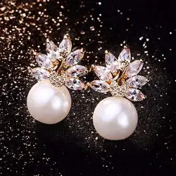 Luxury Crystal High Zircon Pearl Peacock Shape Clip on Earrings for Women Girl Party Without Pierced Favorite Fashion Jewelry