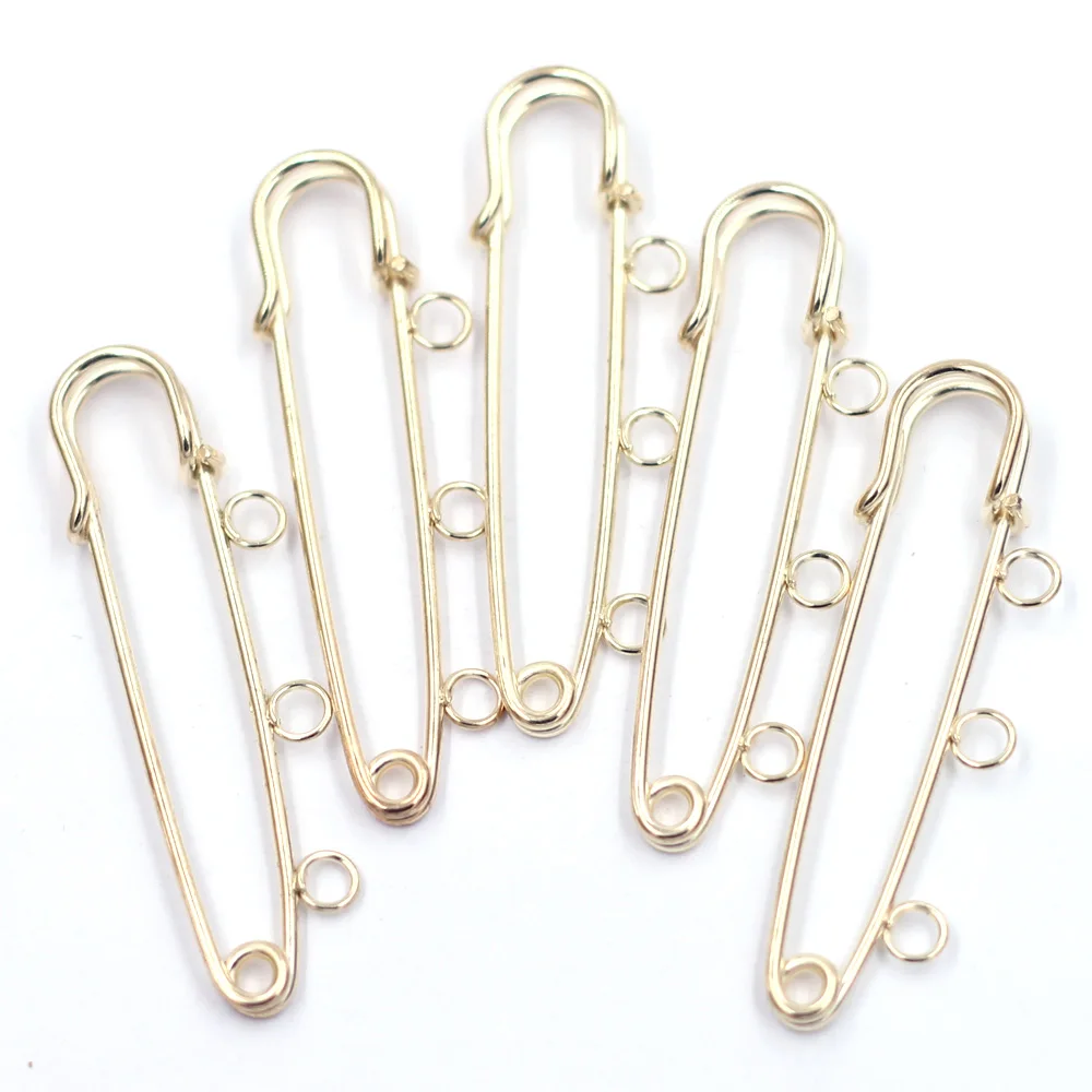 10Pcs Safety Pins Brooches Connectors Alloy Bronze Gold Silver Plated 3 Holes For Jewelry DIY Craft Sewing Apparel Finding