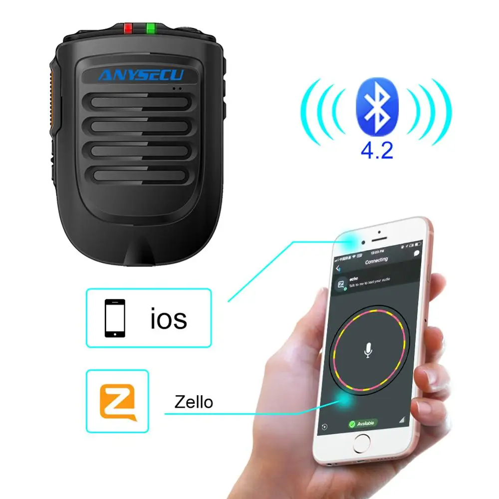 REALPTT ZELLO IOS 휴대폰이 있는 블루투스 마이크, 3G 4G Newwork IP 라디오용 핸드헬드 무선 마이크, B02