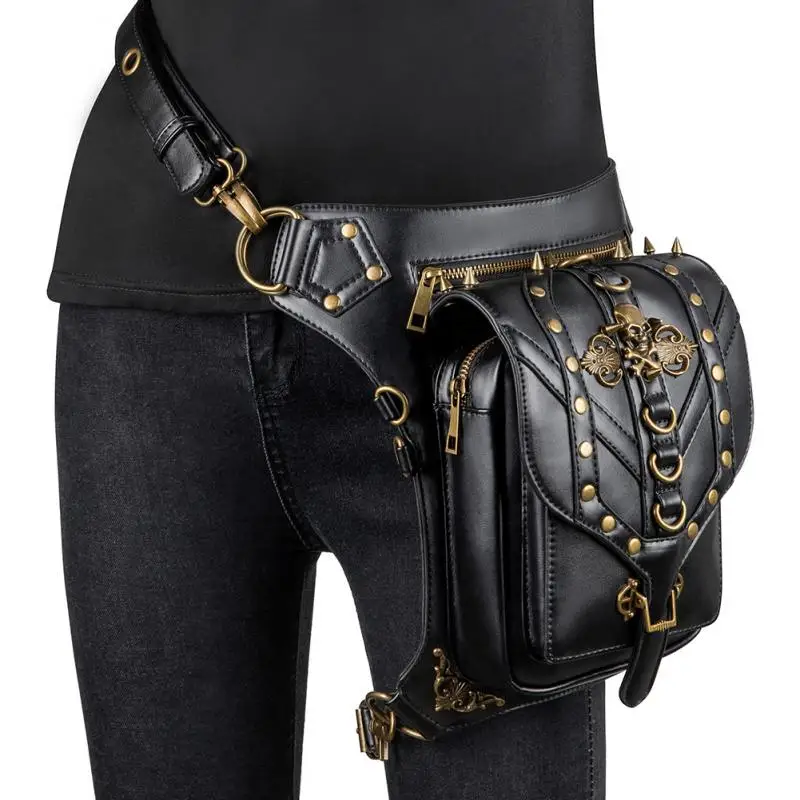 

Women's Men's Small Bag Unisex Casual Steampunk Retro Motorcycle Chain Rivet Decorated One Shoulder Messenger Bag Multiple Strap