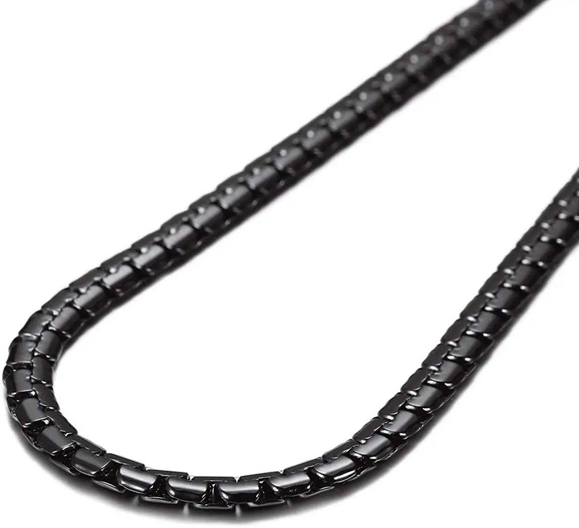 4MM 6MM Flat Box Chain Stainless Steel Necklace for Men Women Black Color Jewelry Gifts