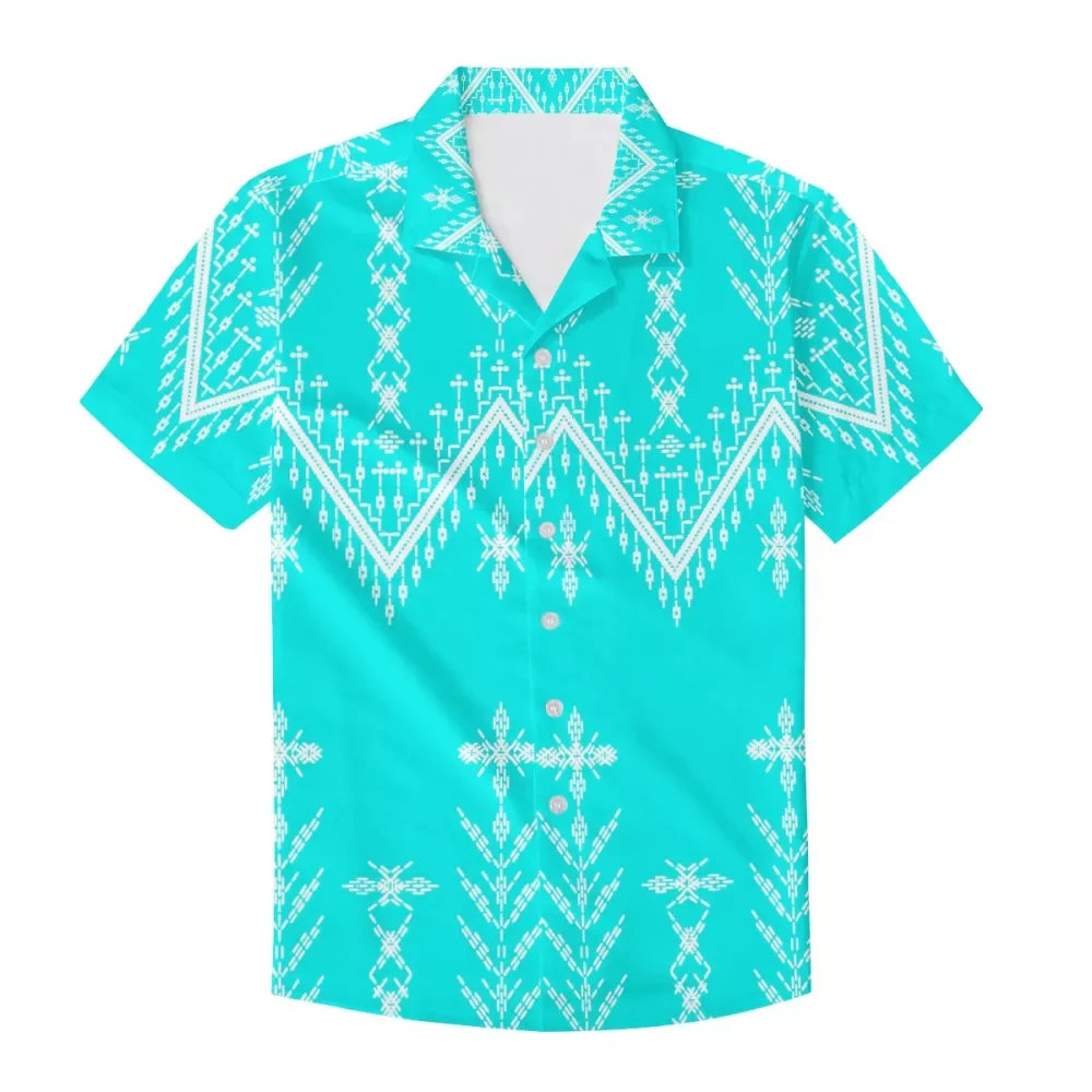 

High Quality Men Casual Short Sleeve Button Tattoos Tribal Shirt Slim Fit Muscle Shirts Custom Polynesian Hawaii Tribe Men Tops