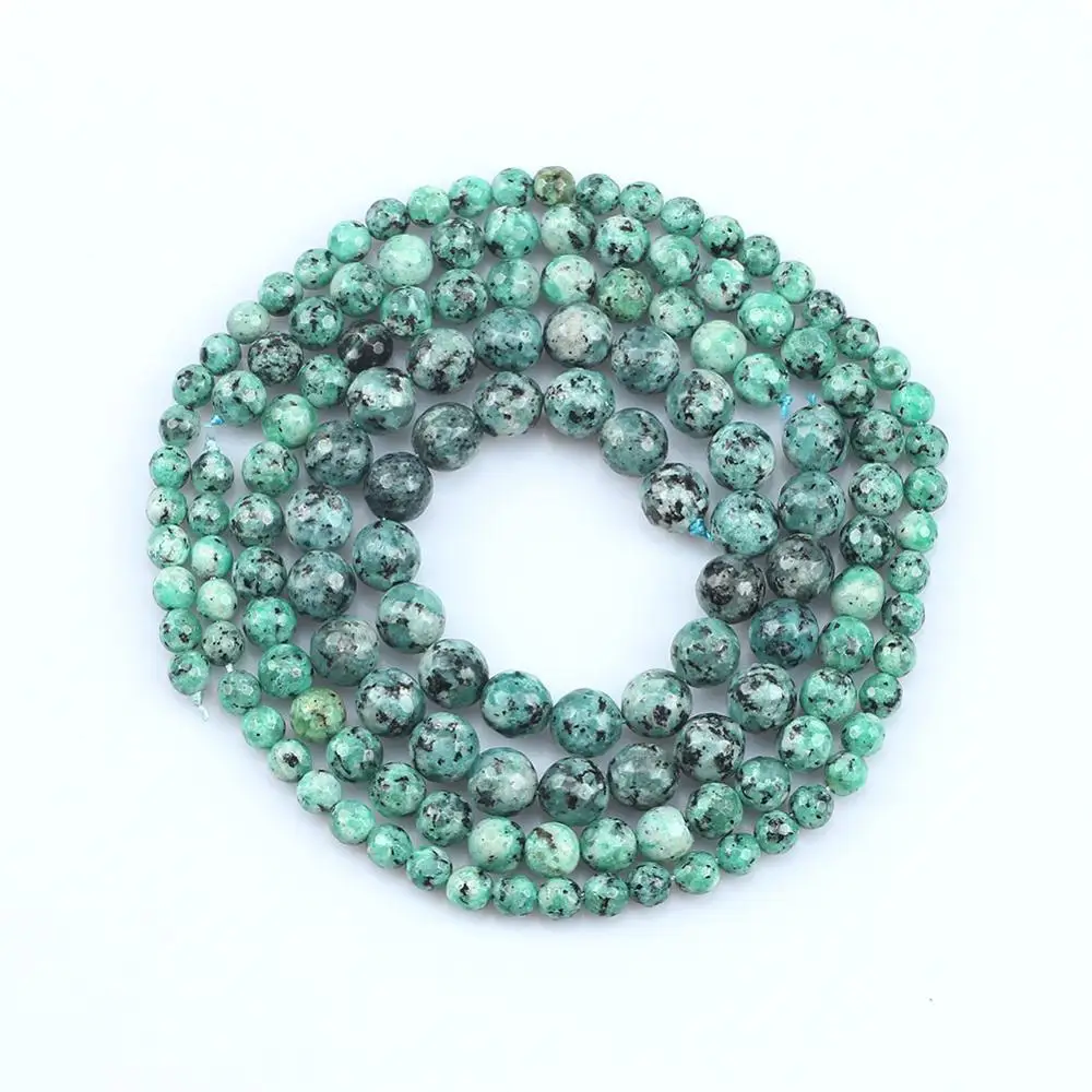 Natural Stone Faceted Green Spot Stone Jaspers Beads Round Loose Spacer Beads For Jewelry Making DIY Bracelet 4/6/8/10/12mm 15\