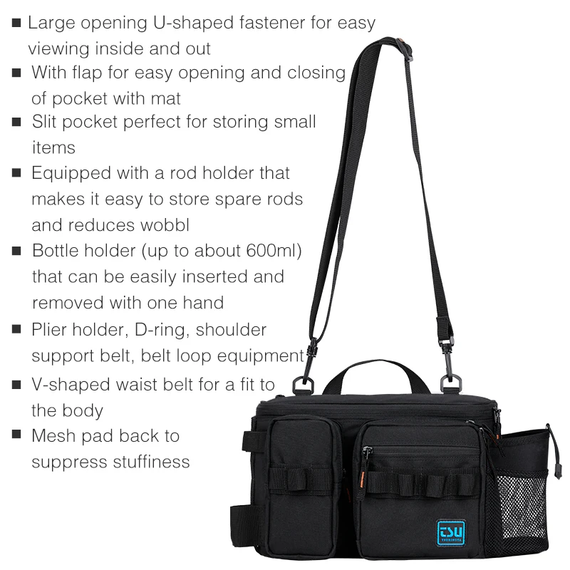 TSURINOYA Multifunction Fishing Bag RX1911 Large Capacity Waist Bag Fishing Tackle Lures Storage Bag Outdoor Sports Handbag