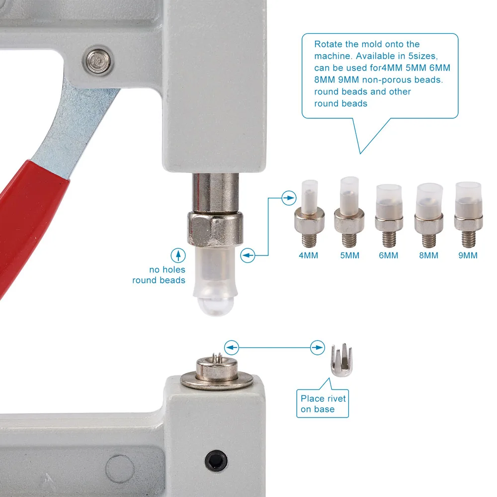 1Set Manual Pearl Rivet Fixing Kits Pearl Setting Machine Tool with Imitation Pearl Acrylic Beads Pearl Rivet Buttons Tweezers
