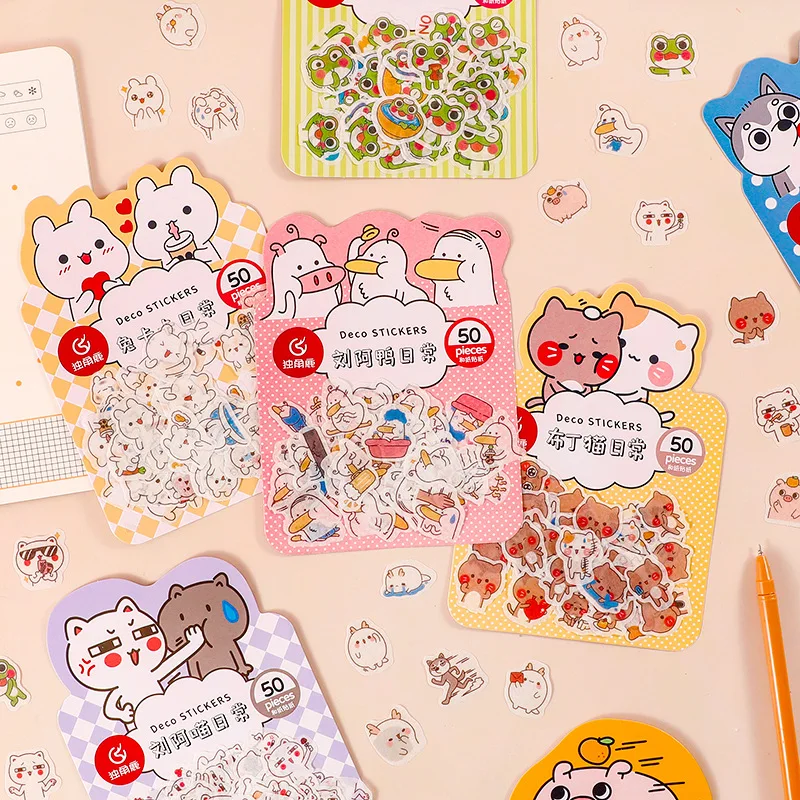 50pcs Cartoon Cute Animal Sticker Pack Creative Children Washi Sticker Deco Diary Scrapbooking Planner DIY Material Stick Label