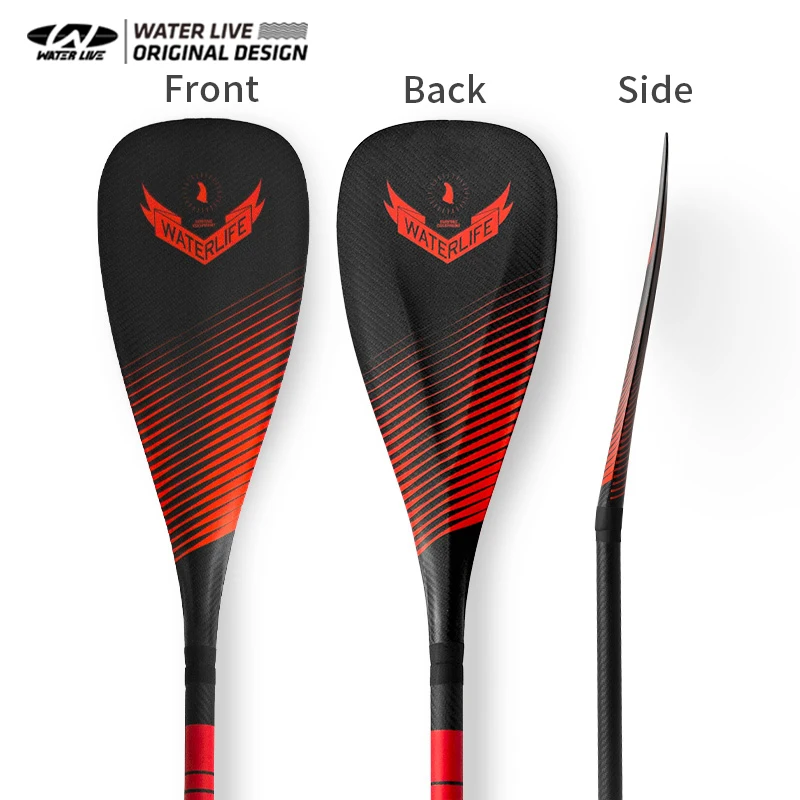 WATERLIVE-RED Paddle 175-277cm 3-Section Detachable Surfboard Paddle Ultralight Carbon Fiber Speed Type Oar Upgrade Handle 690g