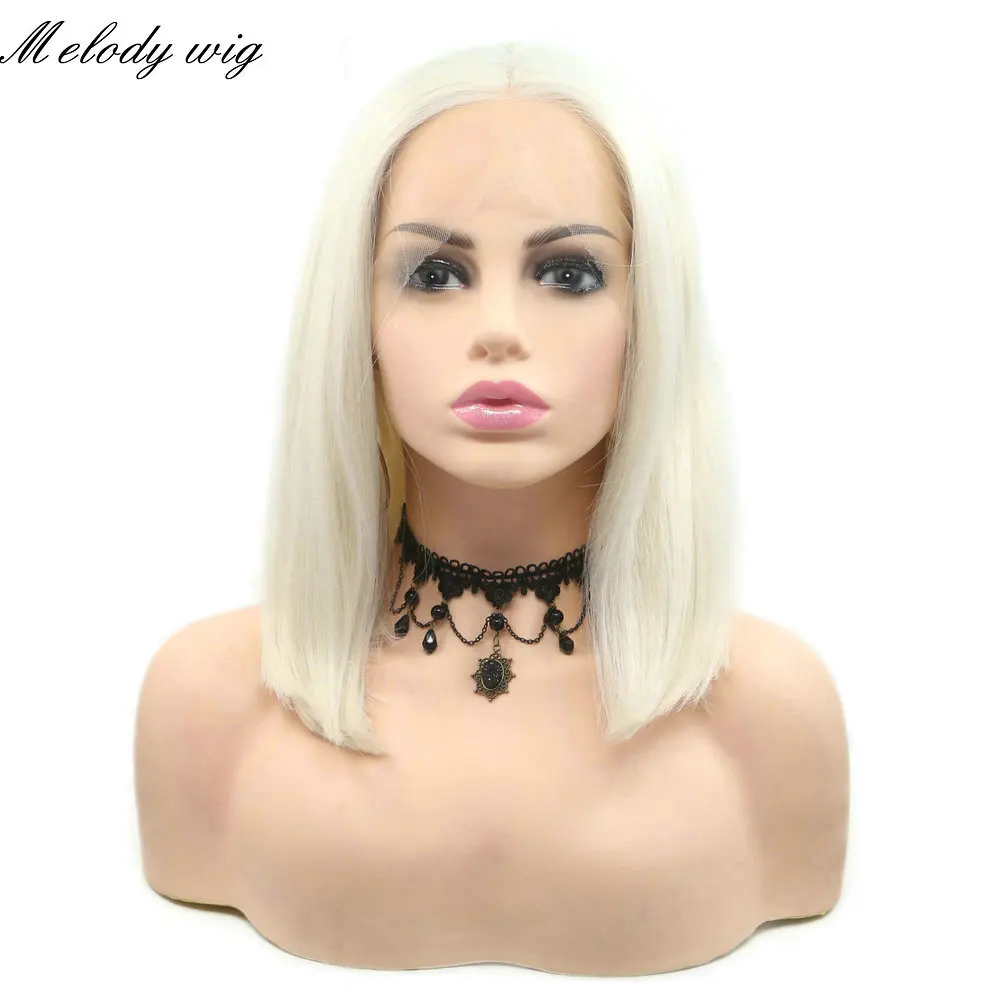 

Melody Synthetic Lace Front Wigs White Blonde Short Straight Bob Wig Middle Part Heat Resistant Fiber for Women Natural Looking