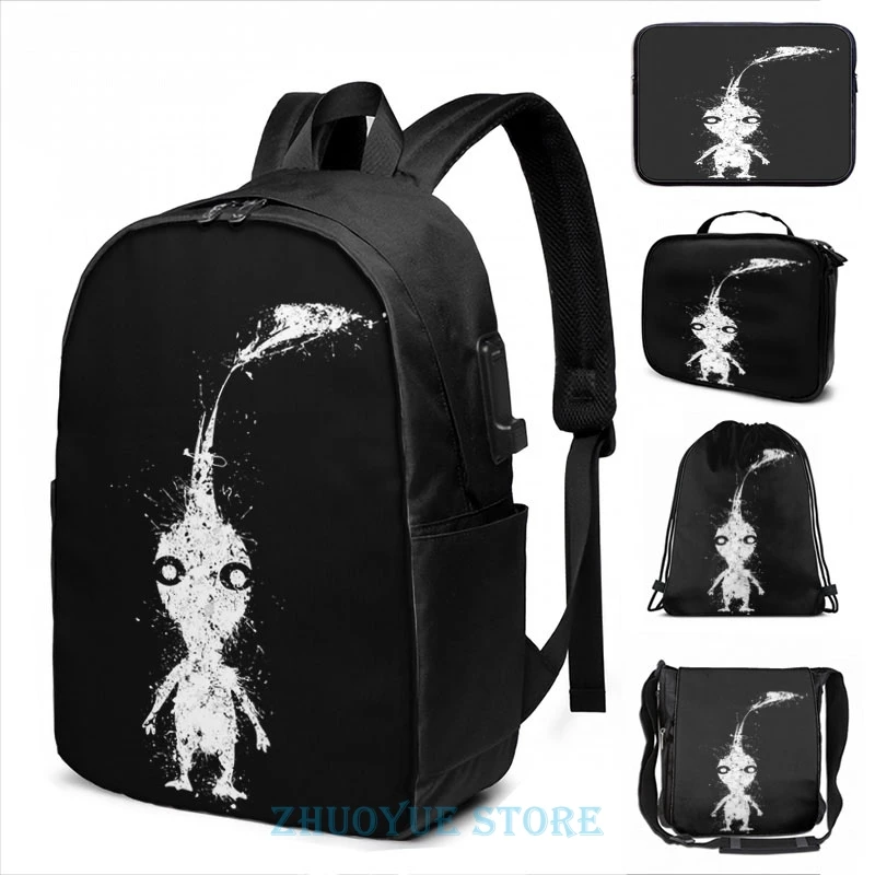 Funny Graphic print Pikmin USB Charge Backpack men School bags Women bag Travel laptop bag