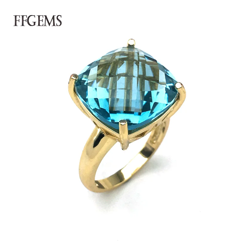 

FFGems Blue Topaz Rings Sterling Real 925 Silver Crystal Gemstone Fine Jewelry Women Engagement Wedding Gift